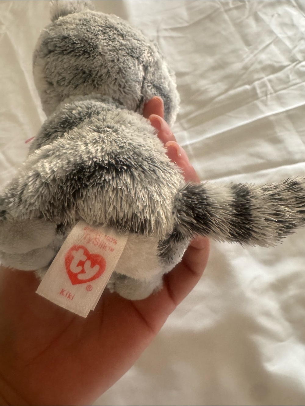 Ty Grey Plush Cat Toy with Pink Accents - Picture 2 of 4